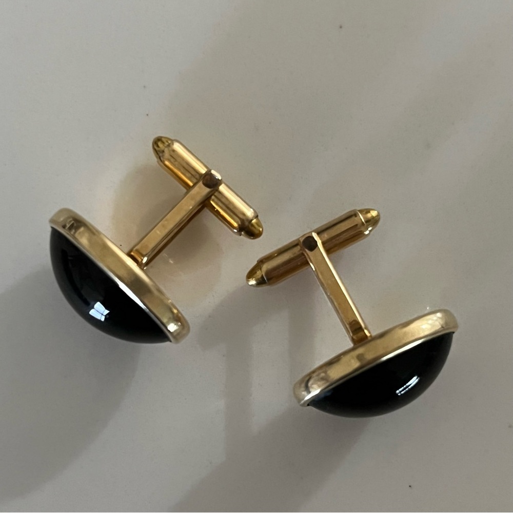 14KT R.G. ROLLED GOLD MCM Cufflinks Black Onyx Oval Cabochon Jewele Kreisler - Picture 4 of 8
